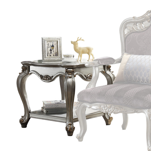 24" Gray Solid Wood End Table With Shelf N270-347446