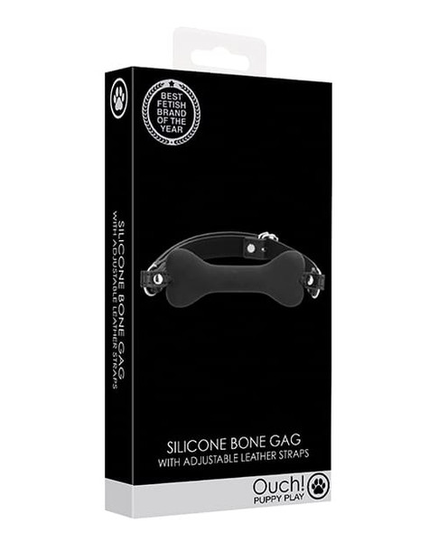 Shots Ouch Puppy Play Silicone Bone Gag - Black X615-SHTOU715BLK