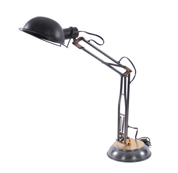 33" Black Metal Desk Table Lamp With Black Bowl Shade N270-364202