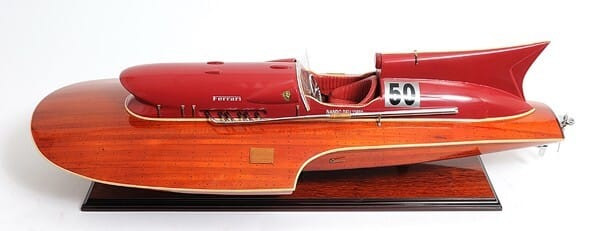 10" Wood Brown Ferrari Hydroplane Large Boat Hand Painted Decorative Boat N270-401947