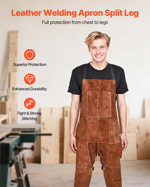 Leather Welding Apron Split Leg, Heavy Duty Cowhide Flame Resistant Welding Pants for Men Women, He E415-FTWQFTWQNPFRF0HUL001V0