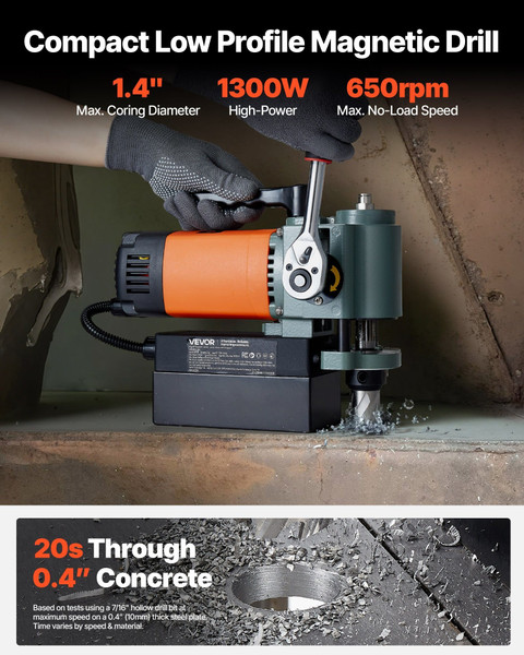 Low Profile Magnetic Drill Press, 1300 W, 1.4 in Boring Diameter, 2248 lbf Power Portable Mag Drill E415-WSCLZ35MMTZC68DEN001V1