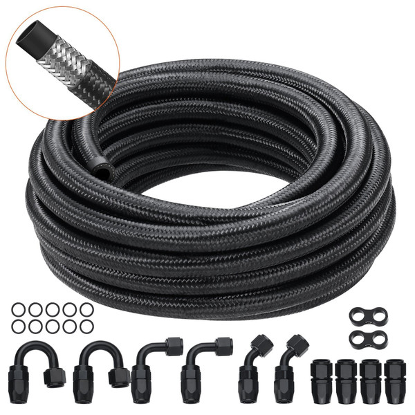  6AN Fuel Line Kit, 20 FT Fuel Hose Kit, 0.34" Nylon Stainless Steel Braided Fuel Line Oil/Gas/Dies E415-QCYYRYRGNLBZSYIKSV0