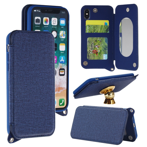 Color: Red with chain, Model: iPhone5 5s - Double buckle flip card makeup mirror mobile phone holst Q119-CJSJBHQB00016-Red with chain-iPhone5 5s