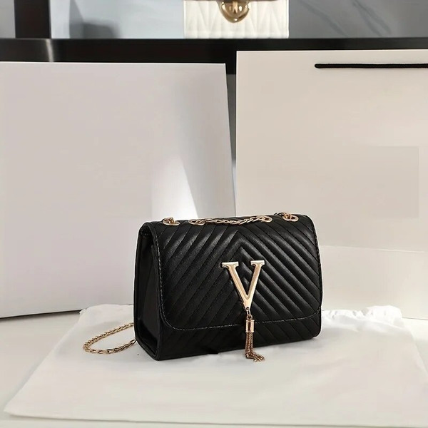 Size: XS, Color: Pink - Fashion Chain Crossbody Bag, Women's Quilted Shoulder Bag, Luxury Tassel De F640-12000038485619933