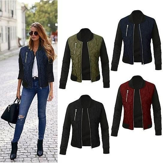 Size: Medium,Color: Winter Blue - Chic Babe Bomber Jacket In Quilted Satin K290-43373309072