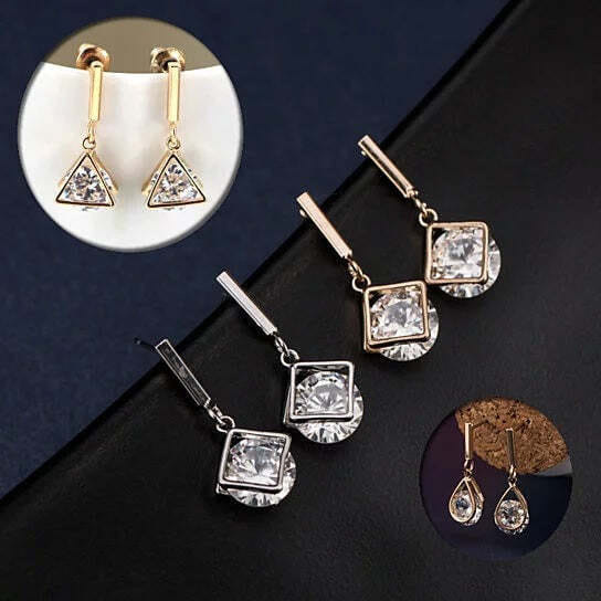 Style: Triangle,Color: Silver - Charmed Earrings With 2ct CZ In Gold And Silver K290-7209462497315