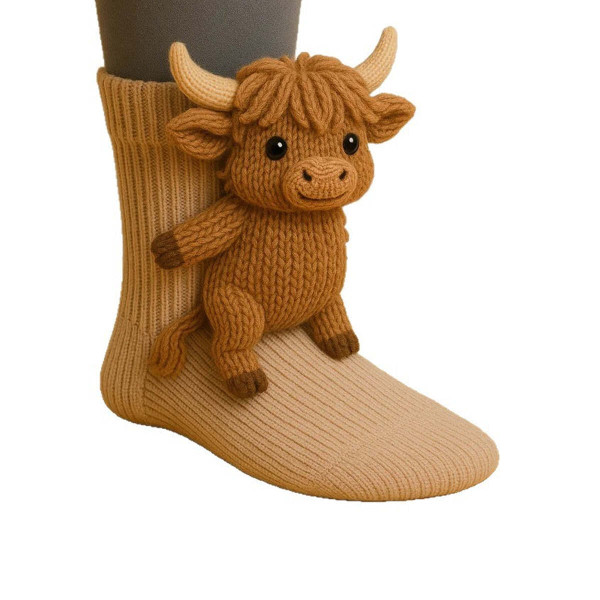 Color: CATTLE - Whimsy Cozy Cute 3D Animal Faces Huggy Socks Adorably Warm and Ultra-Soft K290-52709316985105