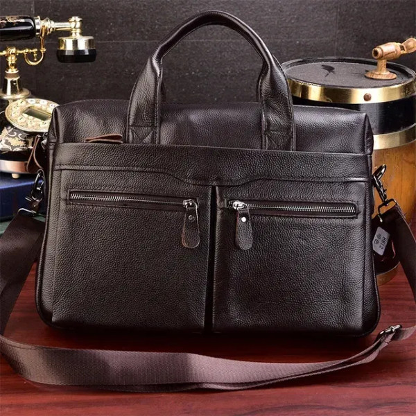 Color: GRAY, Ships From: CHINA - Newsbirds Leather Men Briefcase Doctor Layer Business Man Laptop B F640-12000035733634559