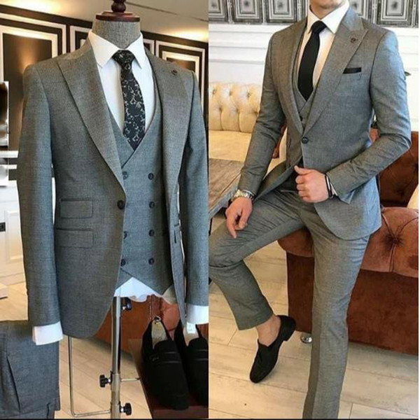 Color: Khaki, Size: 4XL, Ships From: CHINA - Groom Wear 3 Pieces Gray Men Suits 2021 Slim Fit Peak  F640-12000020352854210