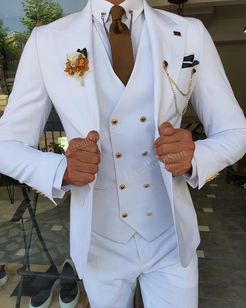 Color: GRAY, Size: XL, Ships From: CHINA - 3 Pieces New White Men's Suit 2022  Peak Lapel Slim Fit  F640-12000027379050553