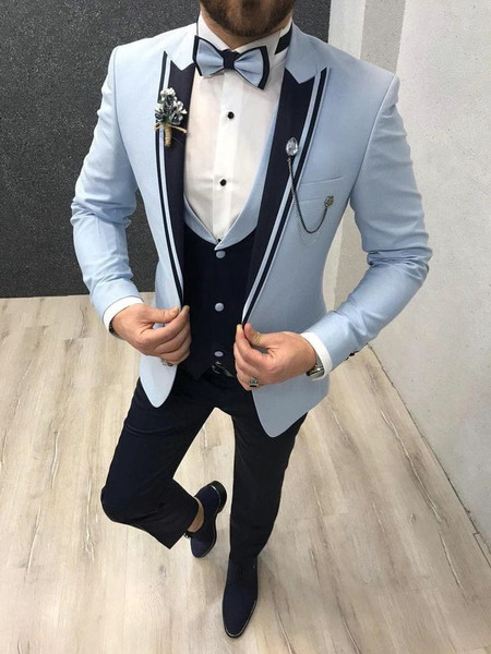 Color: Sky Blue, Size: XXXL - Men's Color Matching Business Casual Suit Three-piece Set Q119-CJXZ245327480BY