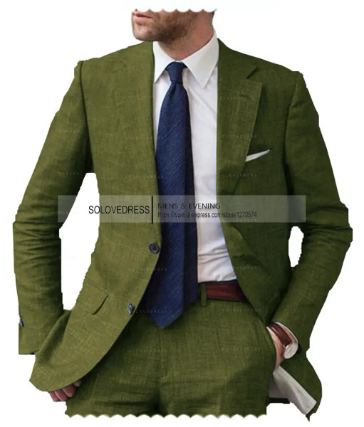 Color: Dark Grey, Size: XXXL - Men's 2-Piece Linen Suit Casual Slim Fit Vintage Suits Groomsmen Tux F640-12000030839552108