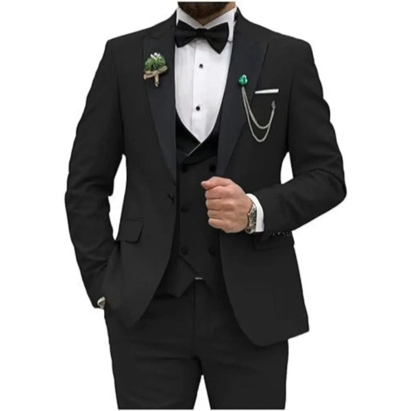 Color: black, Size: XXS - Men Suit Colorful Luxury Blazer Vest And Pant Sets 3 Piece Birthday Dress F640-12000042434130549