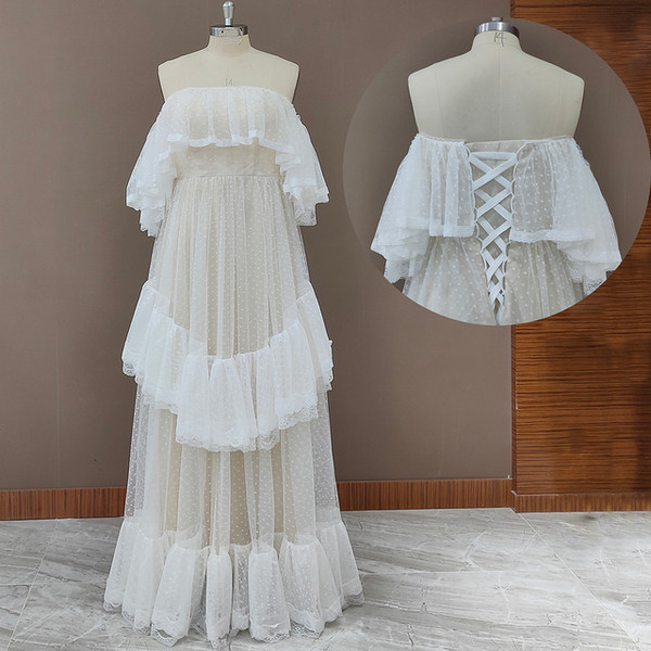 Color: Champagne Lace Up, Size: Size12 - Women's Fashion Polka Dot Wedding Dresses Q119-CJQB166233806FU