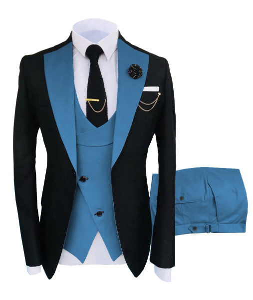 Color: SKY BLUE, Size: S - Mens Suit 3 Pieces Formal Fashion Solid Flat Color Tuxedos Jacket Weddin F640-12000019731125843