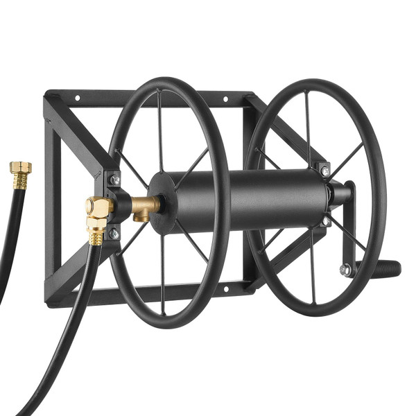 Wall Mounted Garden Hose Reel, Holds 200 ft 5/8-inch Manual Water Hose Winder, Heavy-Duty Steel, Ou E415-GQSSGJP200FTIOUZW002V0