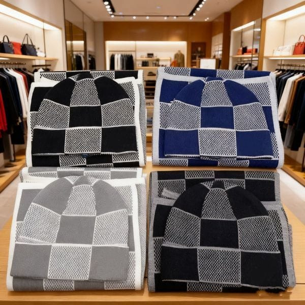 Color: NO1 - Fashion new product wool cashmere hat scarf set unisex chess piece design warm hat, hi Y829-1441862047230255104