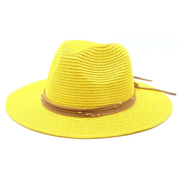 Color: Yellow, Size: L - Big Size 60CM New Straw Hat 7cm Brim Summer Cooling Beach Sun Hat Outdoor  F640-12000031361900233
