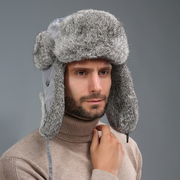 Color: Light Gray, Size: 60 to 62 CM - Rabbit Fur Unisex Thickened Warm Ear Protection Cold-proof O Q119-CJBQ253316434HS