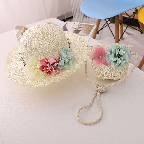 Flower Straw Hat Summer Parent-Child Hat Straw Bag Korean Outdoor Children'S Sun Hat Big Eaves Suns Q119-CJMZ108960314NM