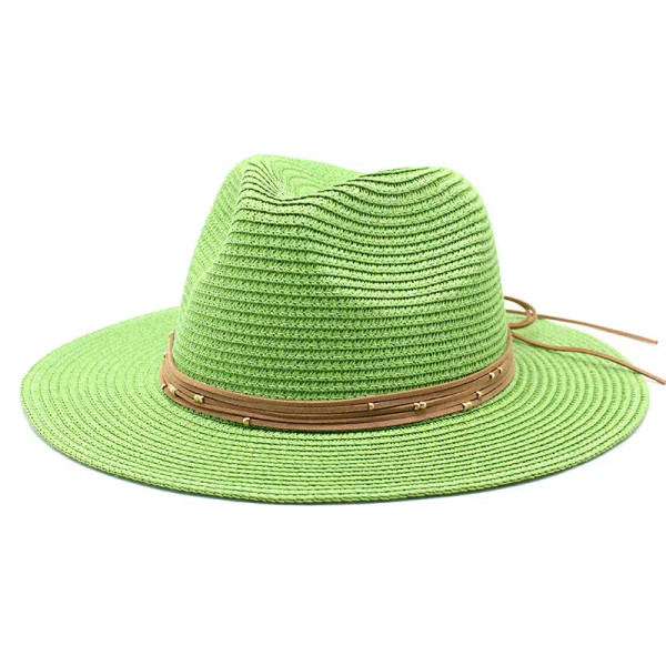 Color: green, Size: M - Big Size 60CM New Straw Hat 7cm Brim Summer Cooling Beach Sun Hat Outdoor P F640-12000031361900222