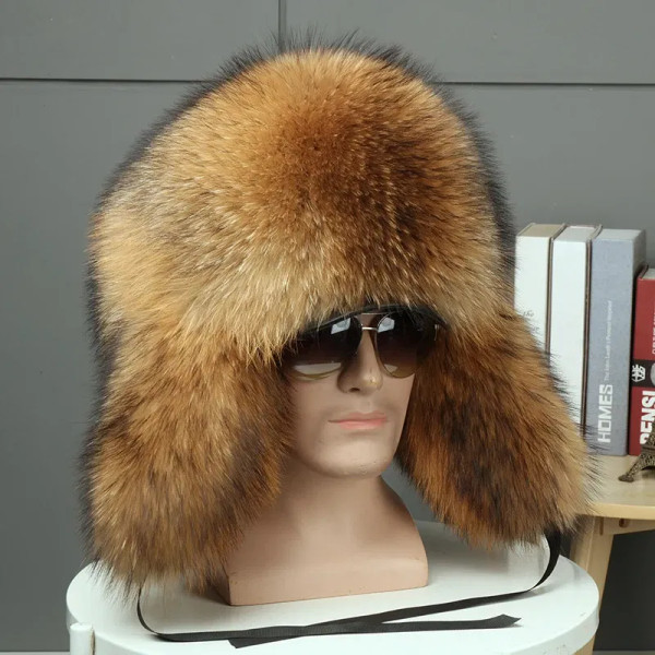 Color: Lavender, Hat Size: 56 - 2025 Winter 100% Real Silver Fox Fur Bomber Hat Raccoon Fur Ushanka F640-12000049907621649