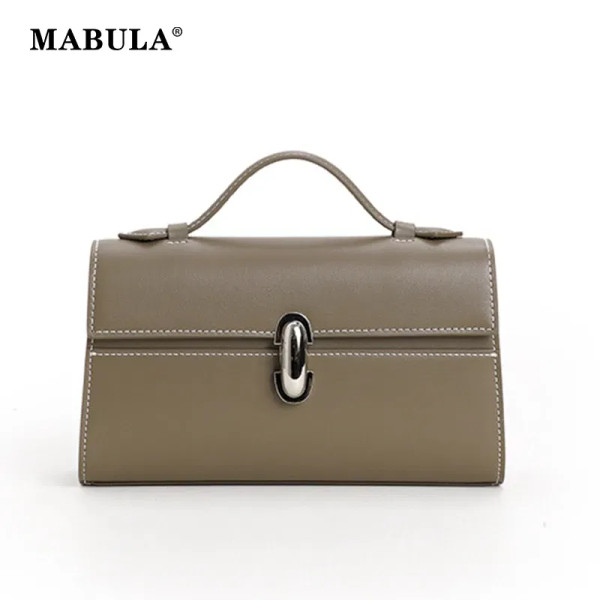 Color: GRAY - MABULA Genuine Leather Top Handle Satchel Purse for Women 2023 Brand Designer Luxury  F640-12000032384069724