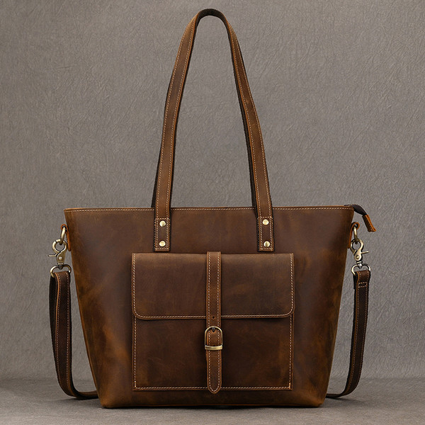 Luufan Genuine Leather Womens Tote Big Capacity Daily Business Handbag 14 inch PC Bag Female Large  F640-3256806803181504