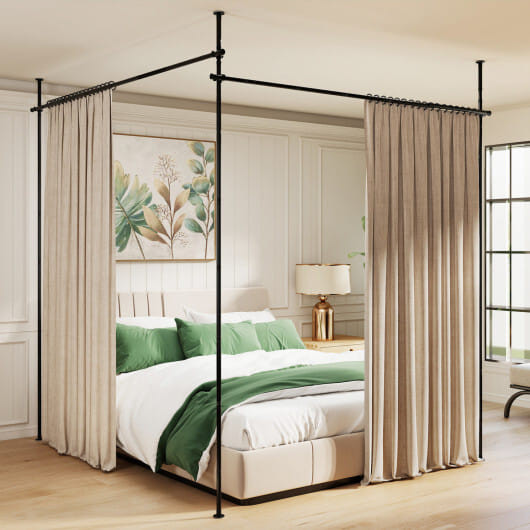 Room Divider Curtain Rod with Adjustable Floor to Ceiling Tension Rod (Curtains Not Included)-Black D681-JZ10523DK