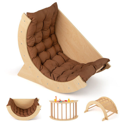 Kids Climbing Arch with Cushion Montessori Arch Climber/Rocker for Toddlers-Coffee - Color: Coffee D681-TS10218CF