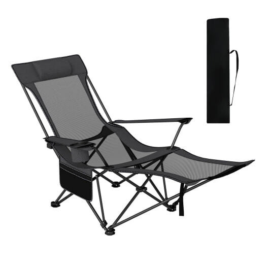 Reclining Camping Chair with Removable Footrest and Adjustable Backrest-Gray - Color: Gray D681-NP12446HS