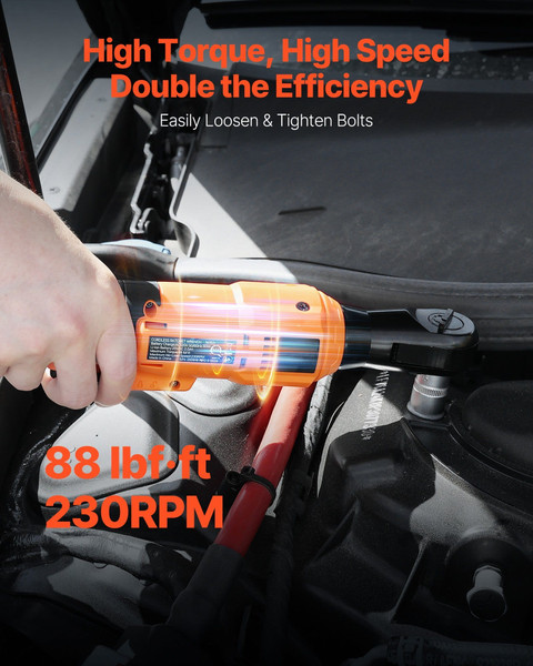 Cordless Ratchet Wrench, 3/8 inch Drive, 230 RPM, up to 88 ft-lbs of Torque, Battery Powered Electr E415-DDJLBSTZ38INPVZN6001V1