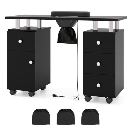 Manicure Table Nail Desk with Electric Dust Collector and 3 Dust Bags-Black B593-HB88759US