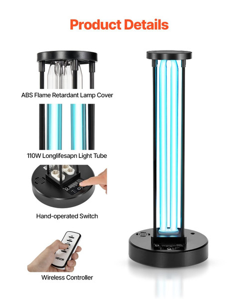 UV Light, 36W Ultraviolet Lamp with Ozone Purifier, UVC Lamp with 30/60/120 Minutes 3-Gear Timer an E415-UVXDD38WYZX1HSIRK001V1
