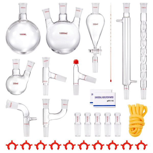 Lab Distillation Kit, 3.3 Boro Lab Glassware Distillation Kit with 24, 40 Joint, 1000ml Essential O E415-SYSZLTJJPWW1IZZ32V0