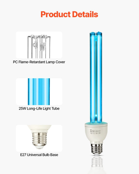 UV Light Bulb, 2 Pack, 25W Replacement Ultraviolet UVC Lamp with Ozone, 253.7 nm + 185 nm Wavelengt E415-UVXDD25WPJ2J7JUOE001V1