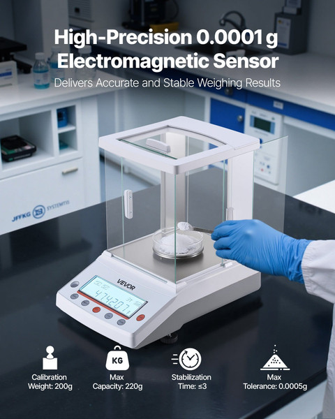 Analytical Balance, 220 g x 0.1 mg, 0.0001 g High Precision Accuracy Lab Scale, g/oz/ct/mg 4 Units  E415-DZJMFXTP0000JSCNL001V1
