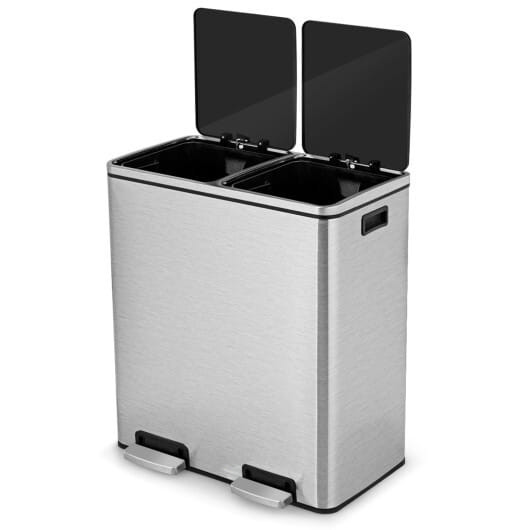 16 Gallon Dual Step Trash Can Recycling Double Bucket Pedal-Silver B593-HW61442COLOR