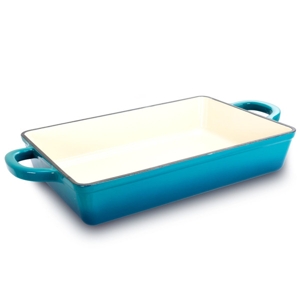 Crock Pot Artisan 13 in. Enameled Cast Iron Lasagna Pan in Teal Ombre D970-112008.01