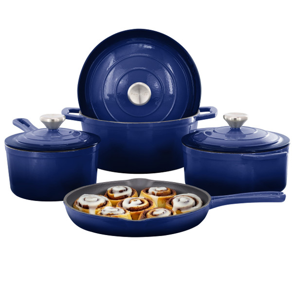 MegaChef 7 Piece Enameled Cast Iron Cookware Set in Blue D970-MC-CI7SET-BLUE