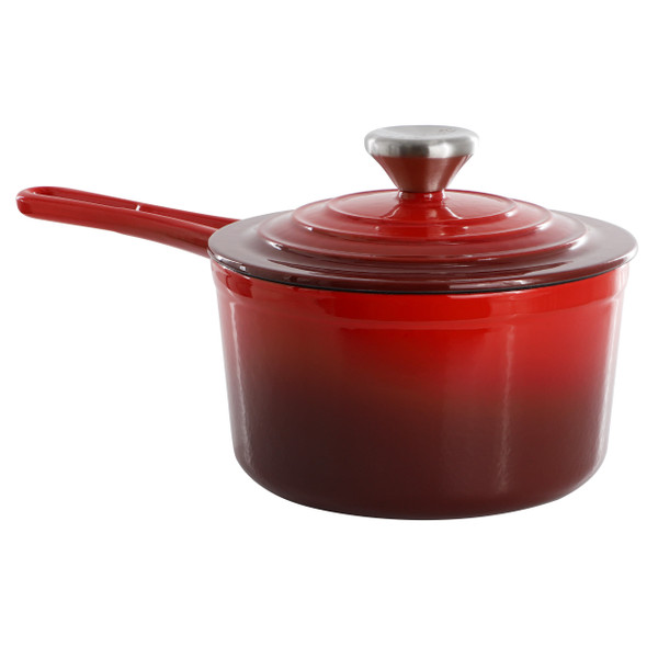 MegaChef 2 Quart Enameled Cast Iron Sauce Pan in Gradient Red D970-MC-SP17A-RD
