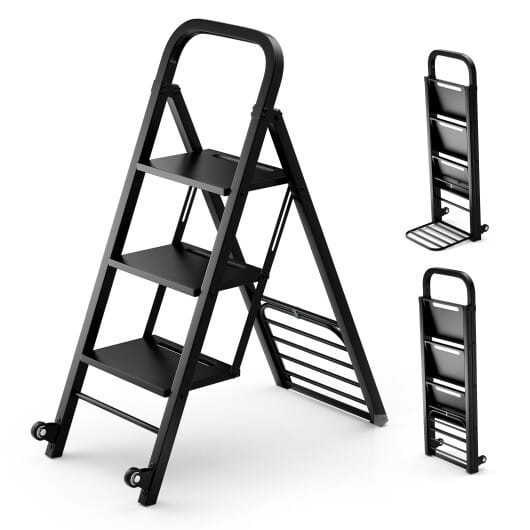2 in 1 Hand Truck and Ladder Combo with Rubber Wheels and Handle - Color: Black D681-TH10082DK