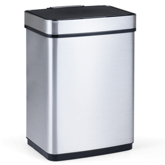 16 Gallon Trash Can Infrared Motion Sensor Garbage Can with Dual Compartments-Silver B593-GY10029
