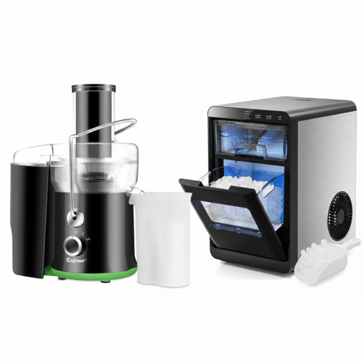 Countertop Nugget Ice Maker and Powerful Fruit Vegetable Juicer Combo for Refreshing Beverages D681-B-ES10547+EP23783US
