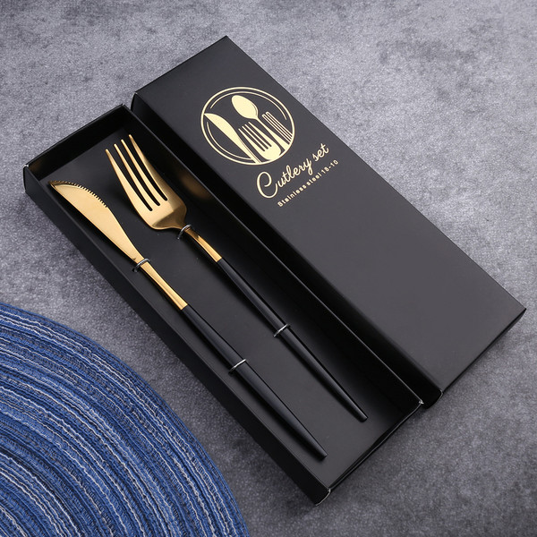 Color: Knife and fork black gold - Four-Piece Set, Golden Knife And Fork, Portuguese Western Tablew Q119-CJCJ112326308HS
