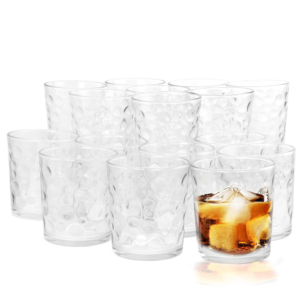 Gibson Home Great Foundations 16 Piece Tumbler and Double Old Fashioned Glass Set in Bubble Pattern D970-91850.16