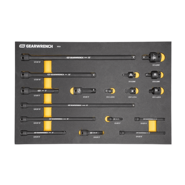 GearWrench 17 Piece 1/4", 3/8", 1/2" Impact Drive Tool Accessories Set with Foam Storage Tray T398-KDT86524