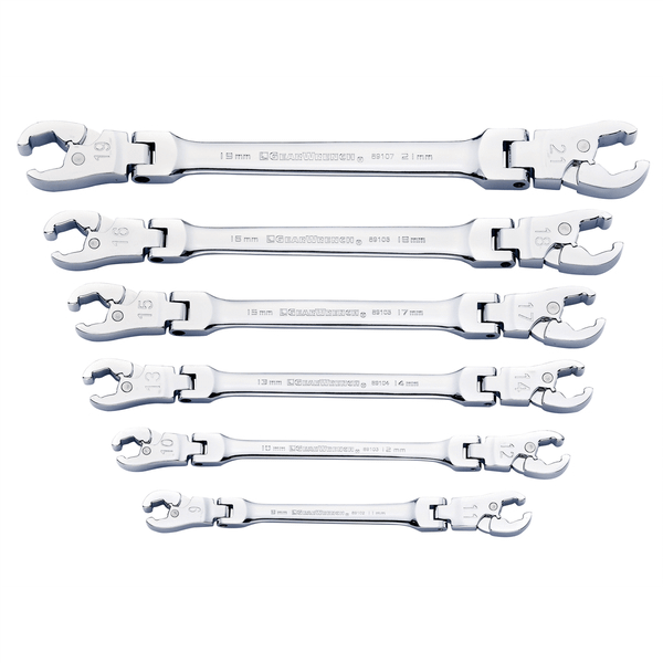 GearWrench 6 Piece Ratcheting Flex Head Flare Nut Metric Wrench Set T398-KDT89101D