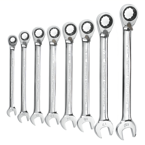 GearWrench 8 Piece 72-Tooth 12 Point Reversible Ratcheting Combination Metric Wrench Set T398-KDT9543